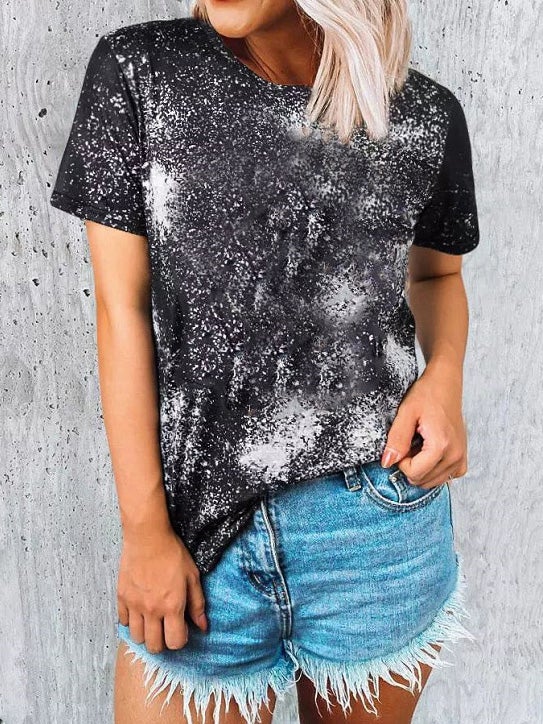 Women's T-Shirts Tie-Dye Print Crew Neck Short Sleeve T-Shirt - T-Shirts - Instastyled | Online Fashion Free Shipping Clothing, Dresses, Tops, Shoes - 18/01/2022 - 20-30 - color-black