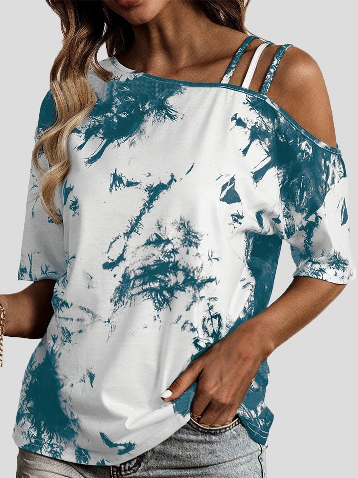 Women's T-Shirts Tie Dye Print Off The Shoulder Short Sleeve T-Shirt - T-Shirts - Instastyled | Online Fashion Free Shipping Clothing, Dresses, Tops, Shoes - 16/03/2022 - 20-30 - color-multi