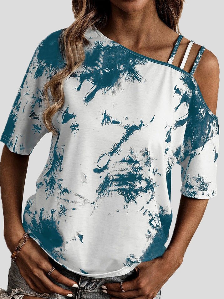 Women's T-Shirts Tie Dye Print Off The Shoulder Short Sleeve T-Shirt - T-Shirts - Instastyled | Online Fashion Free Shipping Clothing, Dresses, Tops, Shoes - 16/03/2022 - 20-30 - color-multi