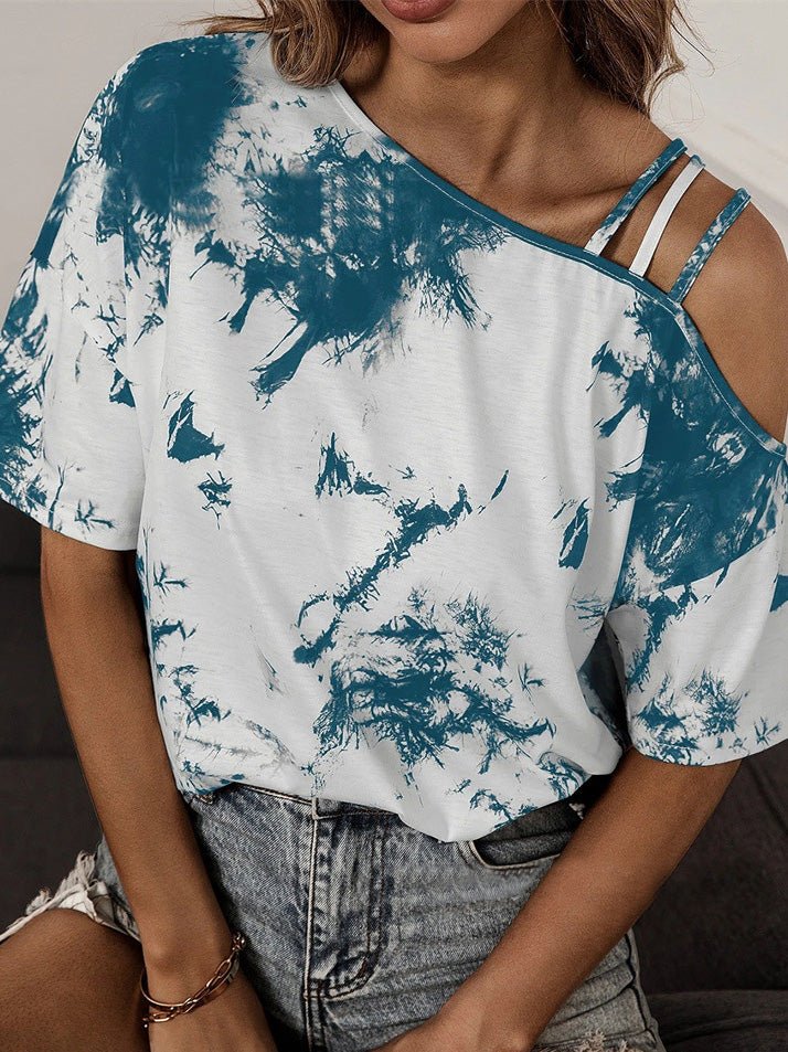 Women's T-Shirts Tie Dye Print Off The Shoulder Short Sleeve T-Shirt - T-Shirts - Instastyled | Online Fashion Free Shipping Clothing, Dresses, Tops, Shoes - 16/03/2022 - 20-30 - color-multi