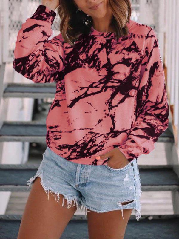 Women's T-Shirts Tie-Dye Print Round Neck Long Sleeve T-Shirt - T-Shirts - INS | Online Fashion Free Shipping Clothing, Dresses, Tops, Shoes - 10-20 - 22/10/2021 - color-khaki