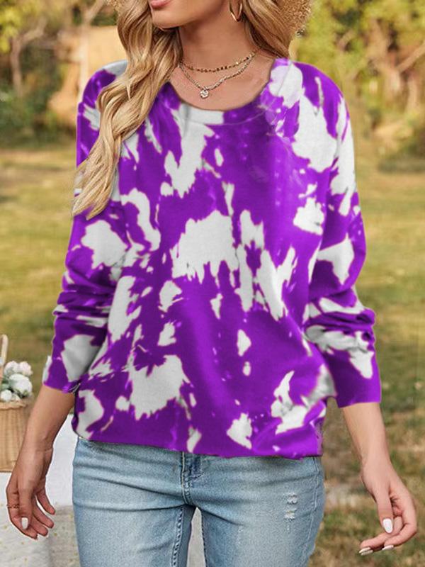 Women's T-Shirts Tie-Dye Print Round Neck Long Sleeve T-Shirt - T-Shirts - Instastyled | Online Fashion Free Shipping Clothing, Dresses, Tops, Shoes - 07/12/2021 - 10-20 - color-black