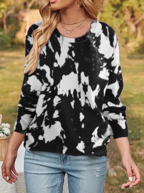 Women's T-Shirts Tie-Dye Print Round Neck Long Sleeve T-Shirt - T-Shirts - Instastyled | Online Fashion Free Shipping Clothing, Dresses, Tops, Shoes - 07/12/2021 - 10-20 - color-black