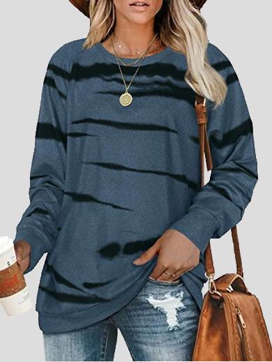 Women's T-Shirts Tie-Dye Round Neck Long Sleeve T-Shirt - T-Shirts - INS | Online Fashion Free Shipping Clothing, Dresses, Tops, Shoes - 15/11/2021 - Color_Blue - Color_Khaki