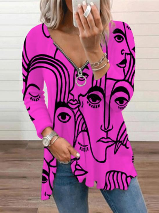 Women's T-Shirts V-Neck Abstract Art Print Long Sleeve T-Shirt - T-Shirts - INS | Online Fashion Free Shipping Clothing, Dresses, Tops, Shoes - 01/09/2021 - 20-30 - Category_T-Shirts