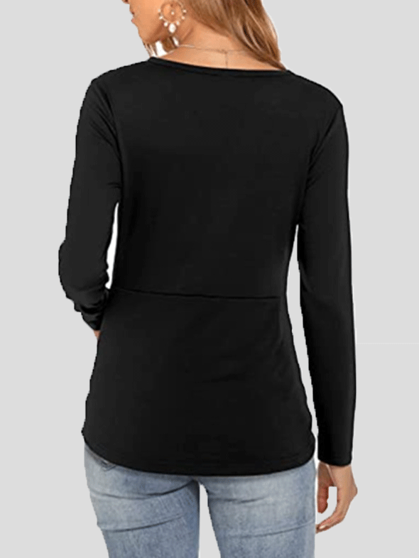 Women's T-Shirts V-Neck Button Twisted Long Sleeve T-Shirt - T-Shirts - INS | Online Fashion Free Shipping Clothing, Dresses, Tops, Shoes - 20-30 - 20/11/2021 - color-army_green