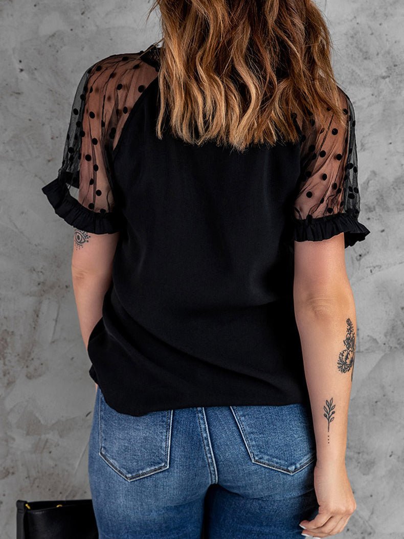 Women's T-Shirts V-Neck Lace Mesh Short Sleeve T-Shirt - T-Shirts - Instastyled | Online Fashion Free Shipping Clothing, Dresses, Tops, Shoes - 20-30 - 24/05/2022 - color-apricot