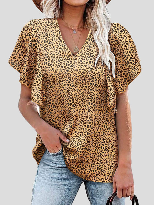 Women's T-Shirts V-Neck Leopard Print Short Sleeve T-Shirt - T-Shirts - Instastyled | Online Fashion Free Shipping Clothing, Dresses, Tops, Shoes - 20-30 - 20/07/2022 - color-gray