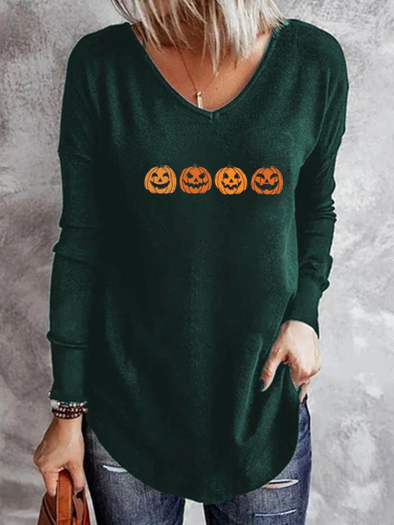 Women's T-Shirts V-Neck Printed Long Sleeve Casual T-Shirt - T-Shirts - Instastyled | Online Fashion Free Shipping Clothing, Dresses, Tops, Shoes - 29/08/2022 - Color_Black - Color_Blue