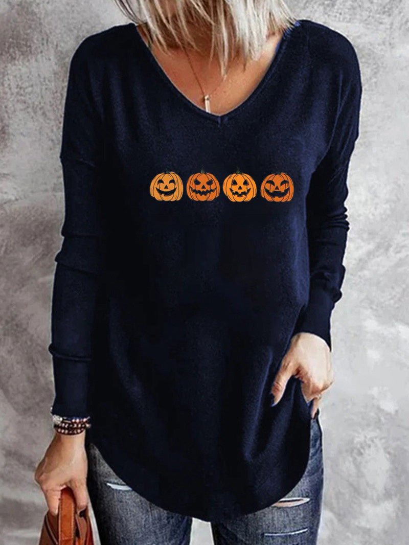 Women's T-Shirts V-Neck Printed Long Sleeve Casual T-Shirt - T-Shirts - Instastyled | Online Fashion Free Shipping Clothing, Dresses, Tops, Shoes - 29/08/2022 - Color_Black - Color_Blue