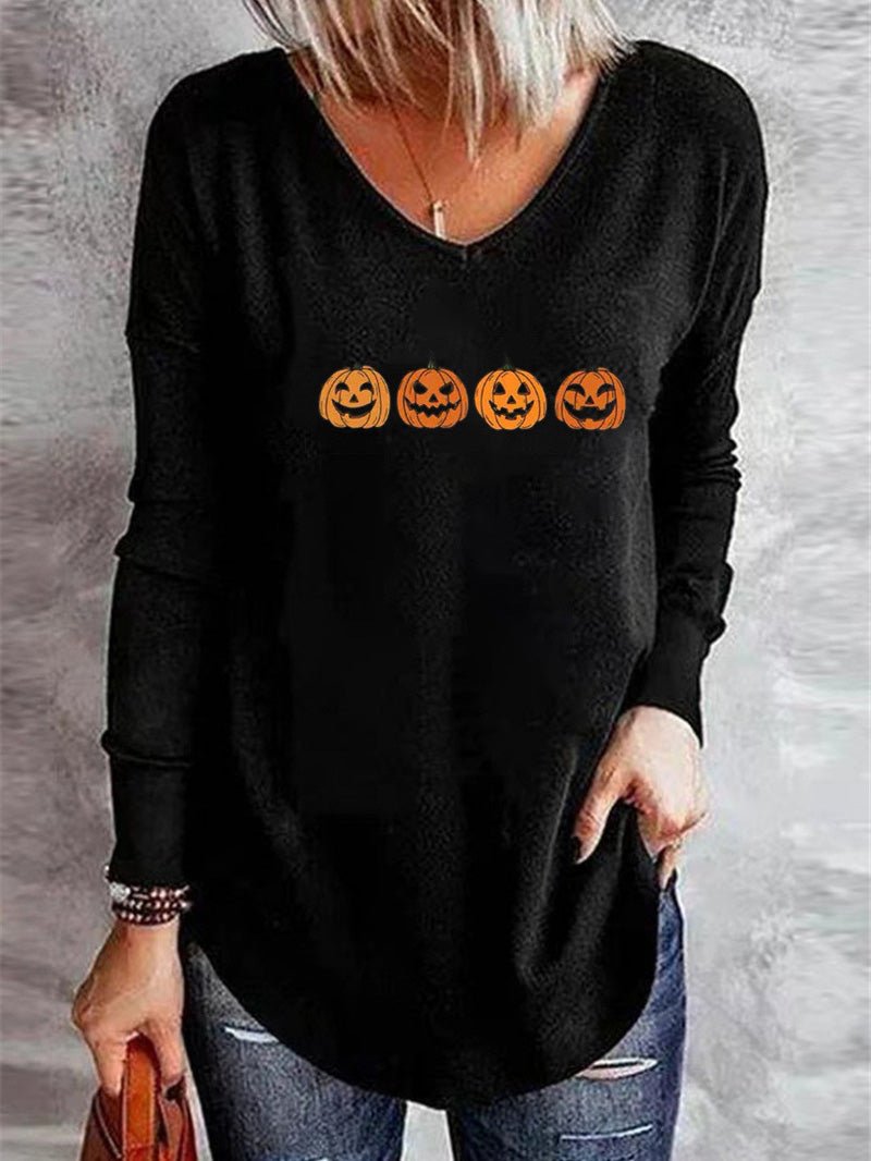 Women's T-Shirts V-Neck Printed Long Sleeve Casual T-Shirt - T-Shirts - Instastyled | Online Fashion Free Shipping Clothing, Dresses, Tops, Shoes - 29/08/2022 - Color_Black - Color_Blue