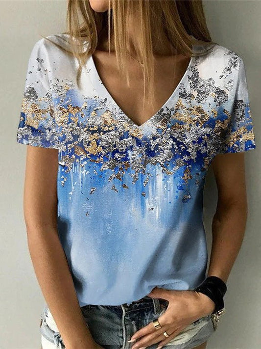 Women's T-Shirts V-Neck Printed Short Sleeve T-Shirt - T-Shirts - Instastyled | Online Fashion Free Shipping Clothing, Dresses, Tops, Shoes - 13/04/2022 - 20-30 - color-blue