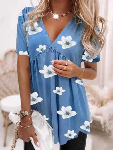 Women's T-Shirts V-Neck Printed Short Sleeve T-Shirt - T-Shirts - Instastyled | Online Fashion Free Shipping Clothing, Dresses, Tops, Shoes - 11/05/2022 - 20-30 - color-blue