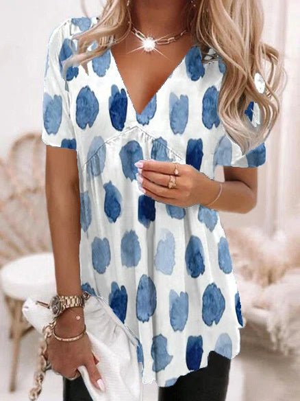 Women's T-Shirts V-Neck Printed Short Sleeve T-Shirt - T-Shirts - Instastyled | Online Fashion Free Shipping Clothing, Dresses, Tops, Shoes - 11/05/2022 - 20-30 - color-blue