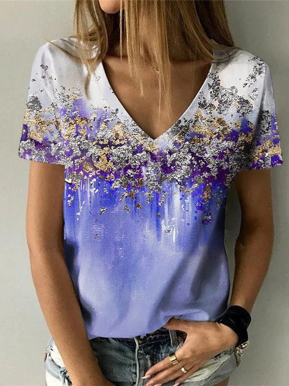 Women's T-Shirts V-Neck Printed Short Sleeve T-Shirt - T-Shirts - Instastyled | Online Fashion Free Shipping Clothing, Dresses, Tops, Shoes - 13/04/2022 - 20-30 - color-blue