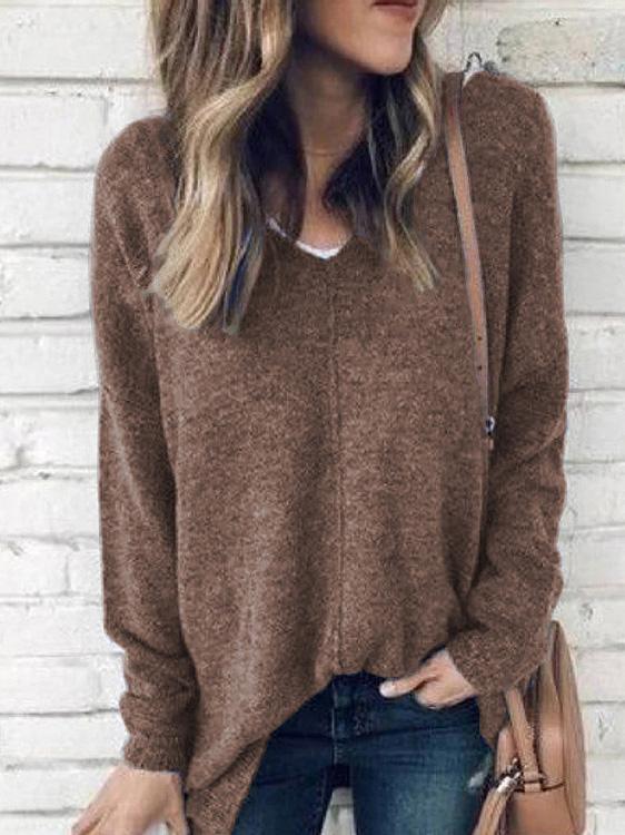 Women's T-Shirts V-Neck Pullover Long Sleeve Suede T-Shirts - T-Shirts - INS | Online Fashion Free Shipping Clothing, Dresses, Tops, Shoes - 06/09/2021 - 20-30 - Category_T-Shirts