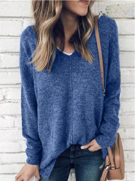 Women's T-Shirts V-Neck Pullover Long Sleeve Suede T-Shirts - T-Shirts - INS | Online Fashion Free Shipping Clothing, Dresses, Tops, Shoes - 06/09/2021 - 20-30 - Category_T-Shirts