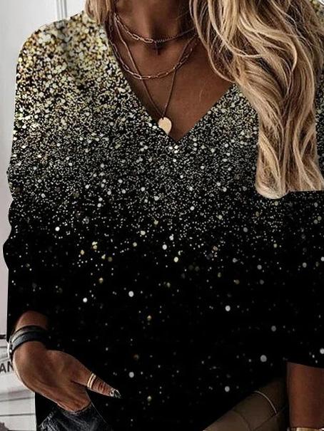 Women's T-Shirts V-Neck Sequined Long Sleeve T-Shirt - T-Shirts - Instastyled | Online Fashion Free Shipping Clothing, Dresses, Tops, Shoes - 14/12/2021 - 20-30 - color-black