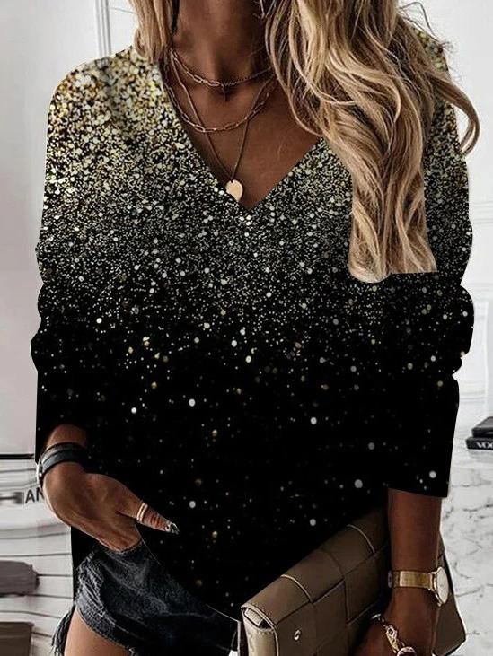 Women's T-Shirts V-Neck Sequined Long Sleeve T-Shirt - T-Shirts - Instastyled | Online Fashion Free Shipping Clothing, Dresses, Tops, Shoes - 14/12/2021 - 20-30 - color-black