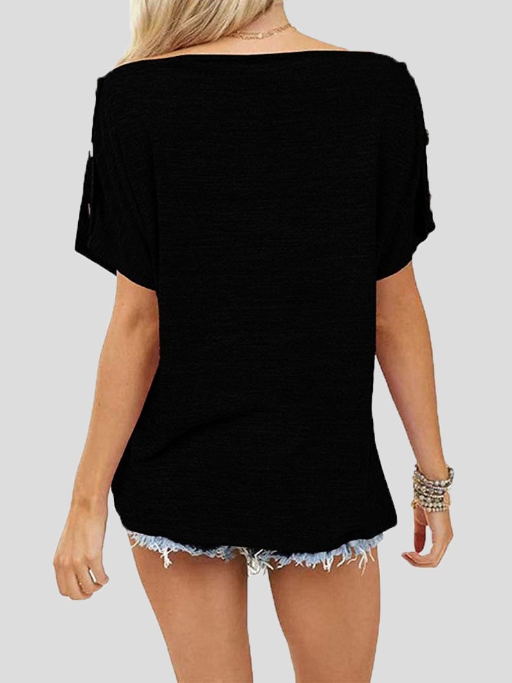 Women's T-Shirts Valentine's Day Print One-Shoulder Short Sleeve T-Shirt - T-Shirts - Instastyled | Online Fashion Free Shipping Clothing, Dresses, Tops, Shoes - 11/01/2022 - 20-30 - color-black