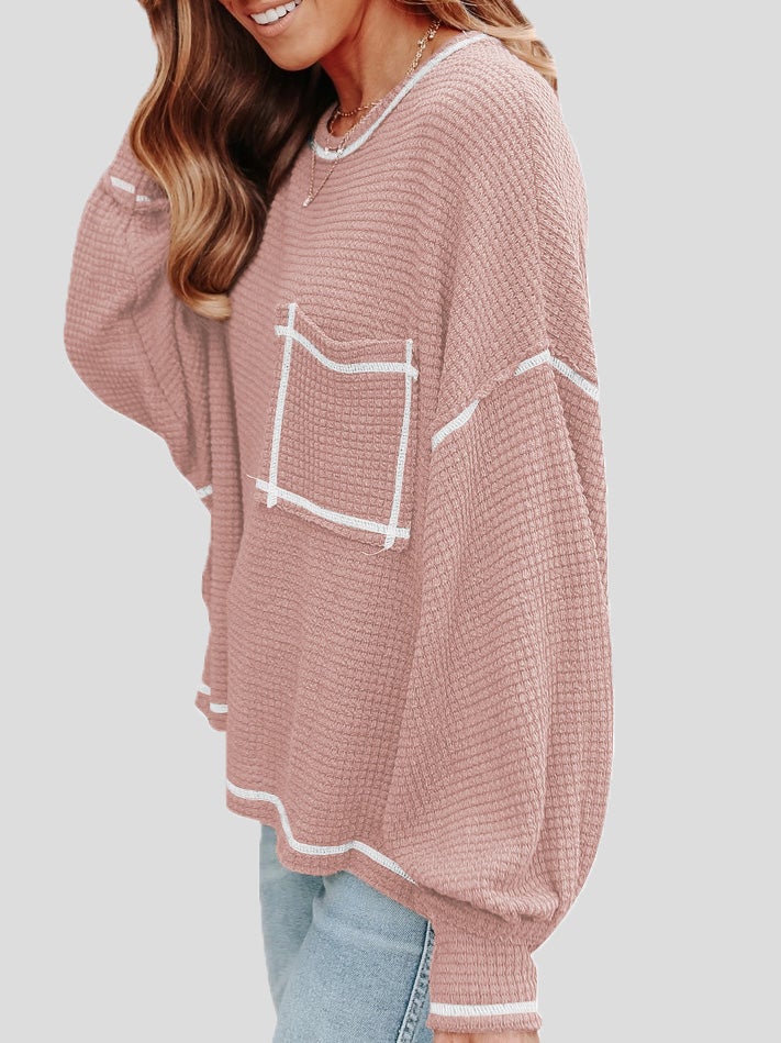 Women's T-Shirts Waffle Pocket Long Sleeve Casual T-Shirt - T-Shirts - Instastyled | Online Fashion Free Shipping Clothing, Dresses, Tops, Shoes - 29/12/2021 - 30-40 - color-apricot