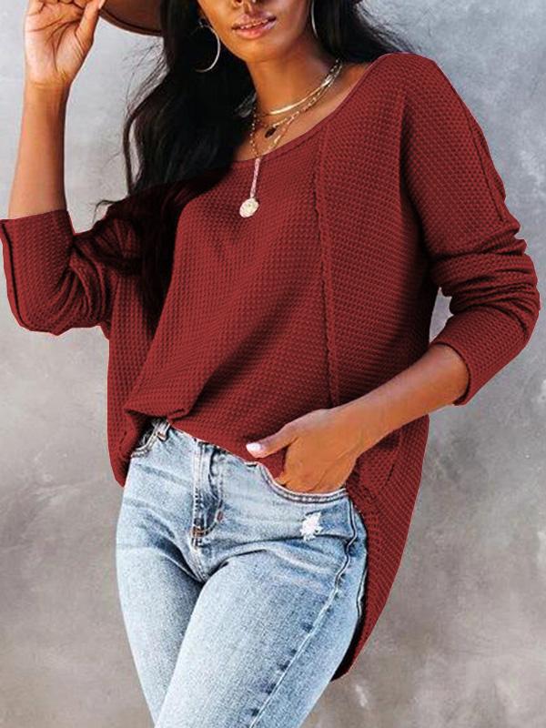 Women's T-Shirts Waffle Round Neck Button Long Sleeve T-Shirt - T-Shirts - Instastyled | Online Fashion Free Shipping Clothing, Dresses, Tops, Shoes - 08/12/2021 - 20-30 - color-black