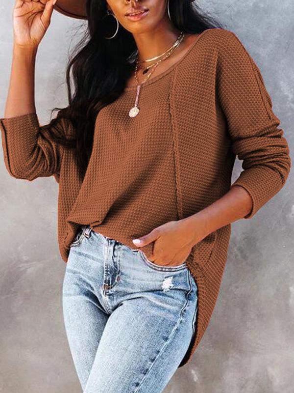 Women's T-Shirts Waffle Round Neck Button Long Sleeve T-Shirt - T-Shirts - Instastyled | Online Fashion Free Shipping Clothing, Dresses, Tops, Shoes - 08/12/2021 - 20-30 - color-black