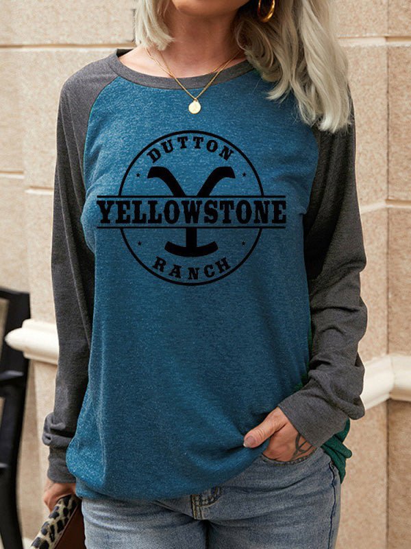 Women's T-Shirts YELLOWSTONE Printed Crew Neck Long Sleeve T-Shirt - T-Shirts - Instastyled | Online Fashion Free Shipping Clothing, Dresses, Tops, Shoes - 20-30 - 28/02/2022 - color-blue