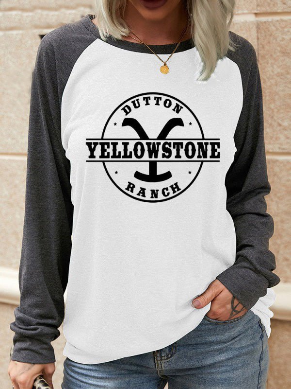 Women's T-Shirts YELLOWSTONE Printed Crew Neck Long Sleeve T-Shirt - T-Shirts - Instastyled | Online Fashion Free Shipping Clothing, Dresses, Tops, Shoes - 20-30 - 28/02/2022 - color-blue