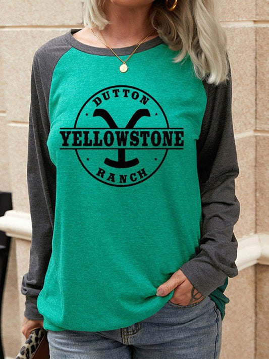 Women's T-Shirts YELLOWSTONE Printed Crew Neck Long Sleeve T-Shirt - T-Shirts - Instastyled | Online Fashion Free Shipping Clothing, Dresses, Tops, Shoes - 20-30 - 28/02/2022 - color-blue