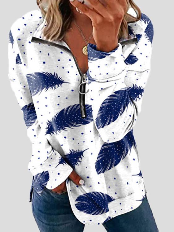 Women's T-Shirts Zip Lapel Printed Long Sleeve T-Shirts - T-Shirts - INS | Online Fashion Free Shipping Clothing, Dresses, Tops, Shoes - 04/09/2021 - 20-30 - Category_T-Shirts