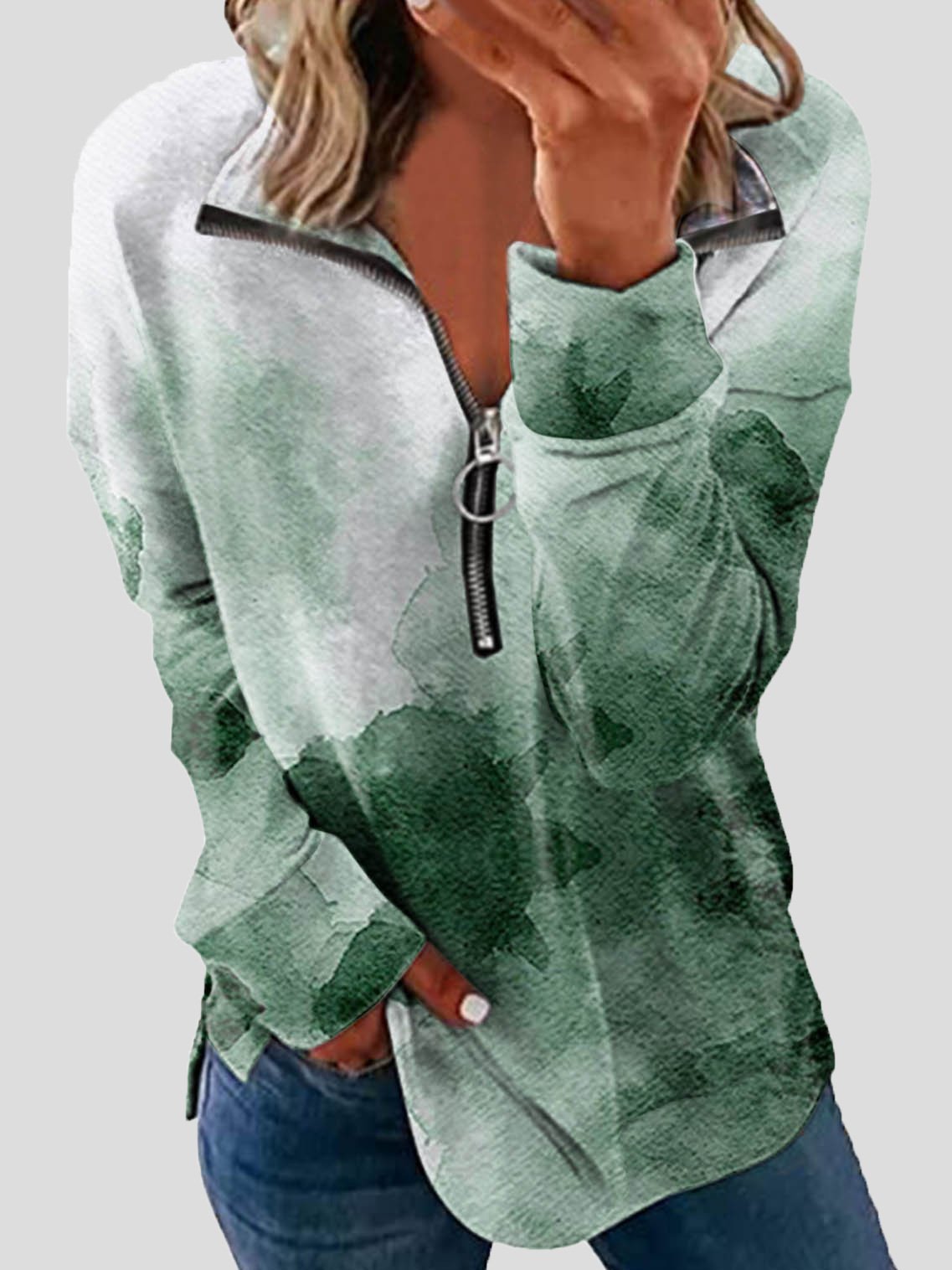 Women's T-Shirts Zip Lapel Printed Long Sleeve T-Shirts - T-Shirts - INS | Online Fashion Free Shipping Clothing, Dresses, Tops, Shoes - 04/09/2021 - 20-30 - Category_T-Shirts