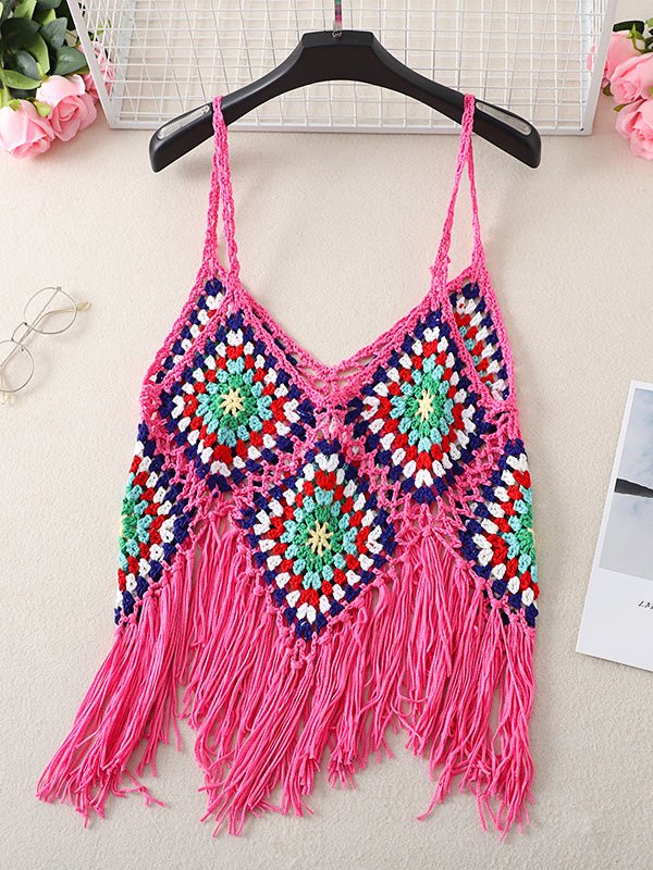 Women's Tank Tops Boho Fringed Suspender Cutout Knit Tank Top - Tank Tops - Instastyled | Online Fashion Free Shipping Clothing, Dresses, Tops, Shoes - 07/04/2022 - 20-30 - color-apricot