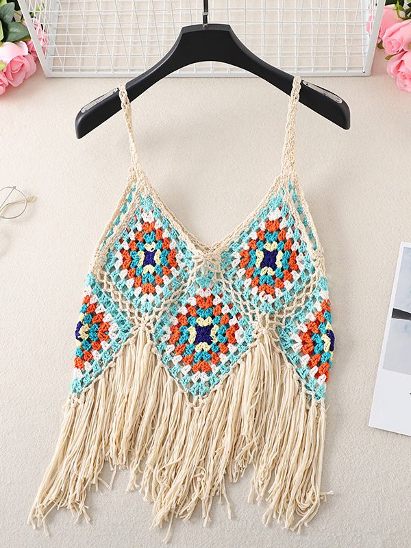 Women's Tank Tops Boho Fringed Suspender Cutout Knit Tank Top - Tank Tops - Instastyled | Online Fashion Free Shipping Clothing, Dresses, Tops, Shoes - 07/04/2022 - 20-30 - color-apricot