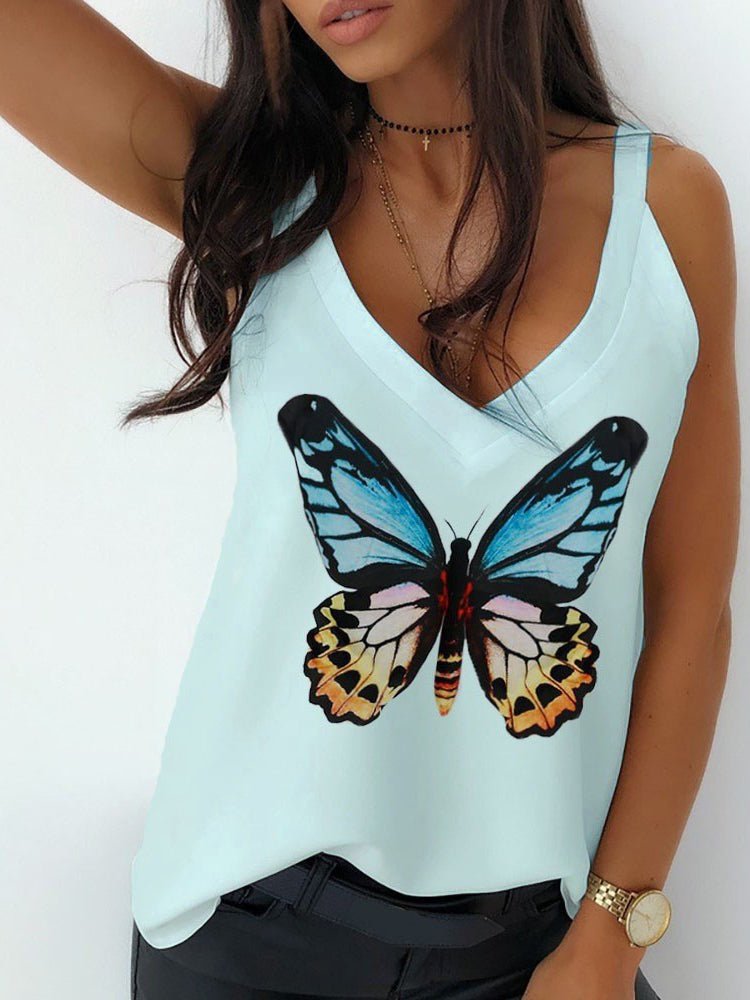 Women's Tank Tops Butterfly Print V-Neck Camisole - Tank Tops - Instastyled | Online Fashion Free Shipping Clothing, Dresses, Tops, Shoes - 10-20 - 19/05/2022 - color-green