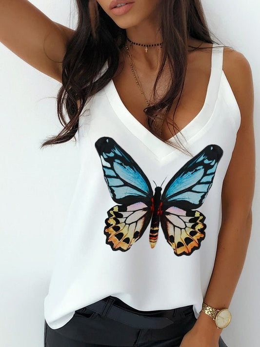 Women's Tank Tops Butterfly Print V-Neck Camisole - Tank Tops - Instastyled | Online Fashion Free Shipping Clothing, Dresses, Tops, Shoes - 10-20 - 19/05/2022 - color-green