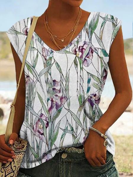 Women's Tank Tops Casual Botanical Print Sleeveless Tank Top - Tank Tops - Instastyled | Online Fashion Free Shipping Clothing, Dresses, Tops, Shoes - 08/07/2022 - 20-30 - color-light_green