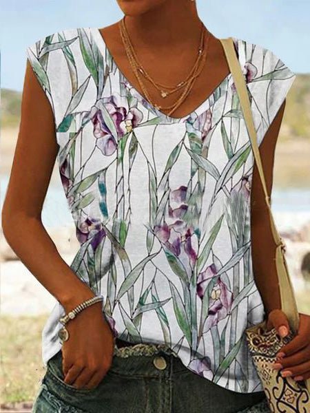 Women's Tank Tops Casual Botanical Print Sleeveless Tank Top - Tank Tops - Instastyled | Online Fashion Free Shipping Clothing, Dresses, Tops, Shoes - 08/07/2022 - 20-30 - color-light_green