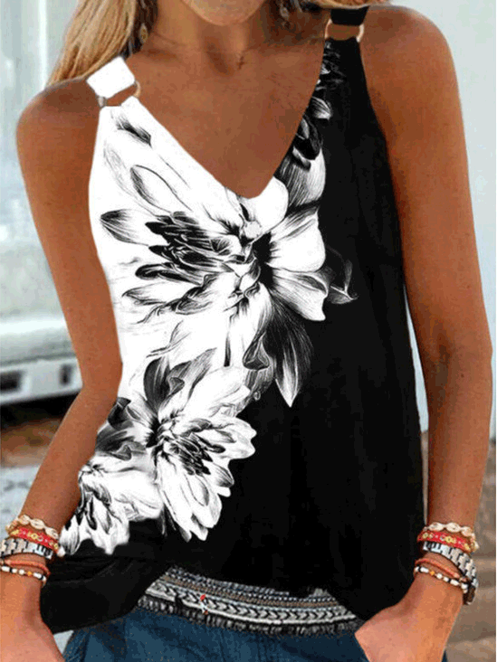 Women's Tank Tops Casual Floral Print Sling Sleeveless Tank Top - Tank Tops - Instastyled | Online Fashion Free Shipping Clothing, Dresses, Tops, Shoes - 01/06/2022 - 20-30 - color-white