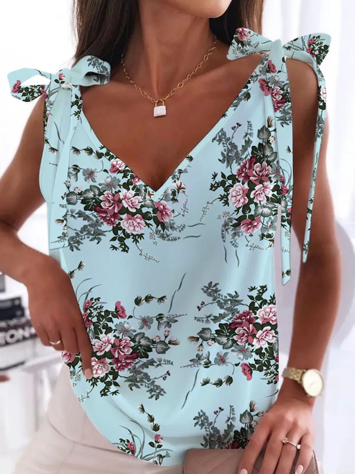 Women's Tank Tops Casual Floral Print V-Neck Sleeveless Tank Top - Tank Tops - Instastyled | Online Fashion Free Shipping Clothing, Dresses, Tops, Shoes - 10-20 - 22/07/2022 - color-black