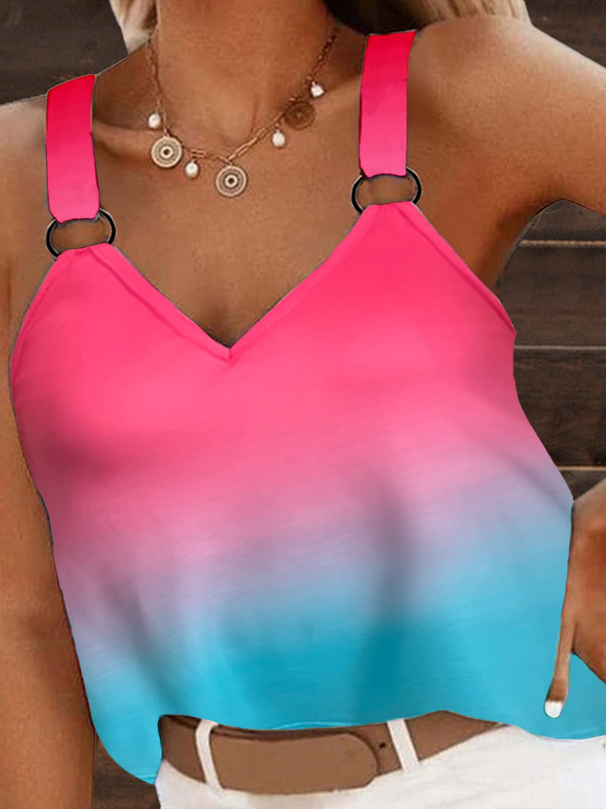 Women's Tank Tops Casual Gradient V-Neck Sleeveless Tank Top - Tank Tops - Instastyled | Online Fashion Free Shipping Clothing, Dresses, Tops, Shoes - 13/05/2022 - 20-30 - color-cyan