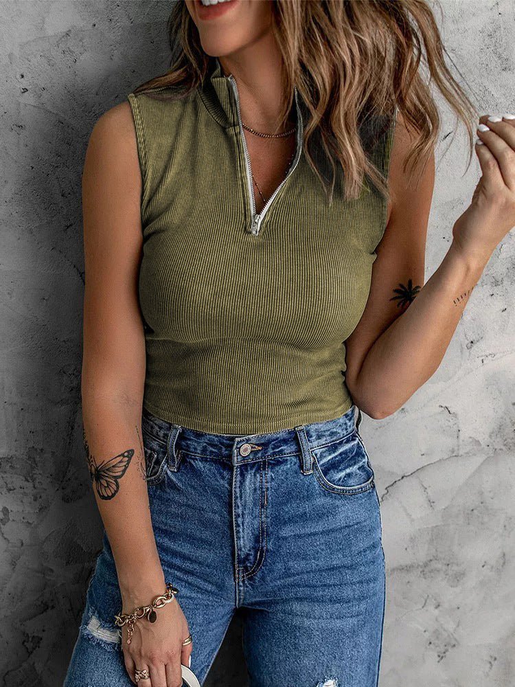 Women's Tank Tops Casual Half Turtleneck Zip Sleeveless Tank Top - Tank Tops - Instastyled | Online Fashion Free Shipping Clothing, Dresses, Tops, Shoes - 07/02/2022 - 20-30 - color-army_green