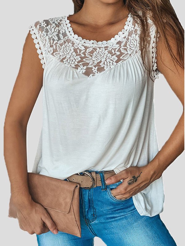 Women's Tank Tops Casual Lace Panel Sleeveless Tank Top - Tank Tops - Instastyled | Online Fashion Free Shipping Clothing, Dresses, Tops, Shoes - 08/07/2022 - 20-30 - color-black