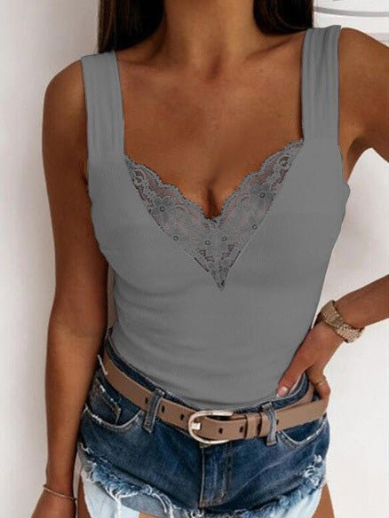 Women's Tank Tops Casual Lace V-Neck Sleeveless Tank Top - Tank Tops - Instastyled | Online Fashion Free Shipping Clothing, Dresses, Tops, Shoes - 10/06/2022 - Color_Black - Color_Blue