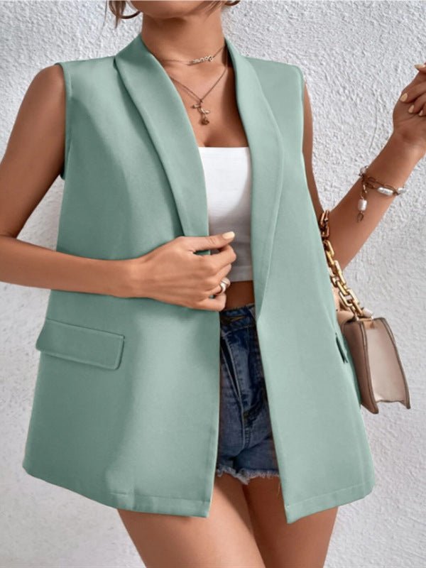 Women's Tank Tops Casual Lapel Buttonless Sleeveless Suit Vest - Tank Tops - Instastyled | Online Fashion Free Shipping Clothing, Dresses, Tops, Shoes - 12/05/2022 - Color_Apricot - Color_Blue