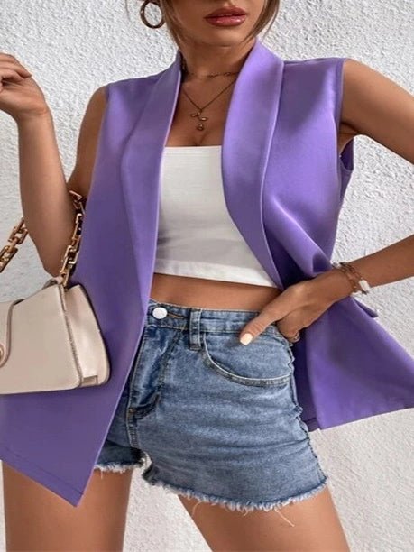 Women's Tank Tops Casual Lapel Buttonless Sleeveless Suit Vest - Tank Tops - Instastyled | Online Fashion Free Shipping Clothing, Dresses, Tops, Shoes - 12/05/2022 - Color_Apricot - Color_Blue