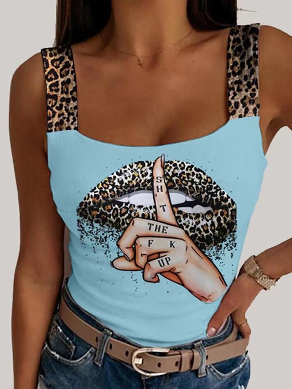 Women's Tank Tops Casual Leopard Lip Print Sleeveless Tank Top - Tank Tops - Instastyled | Online Fashion Free Shipping Clothing, Dresses, Tops, Shoes - 20-30 - 21/02/2022 - color-blue