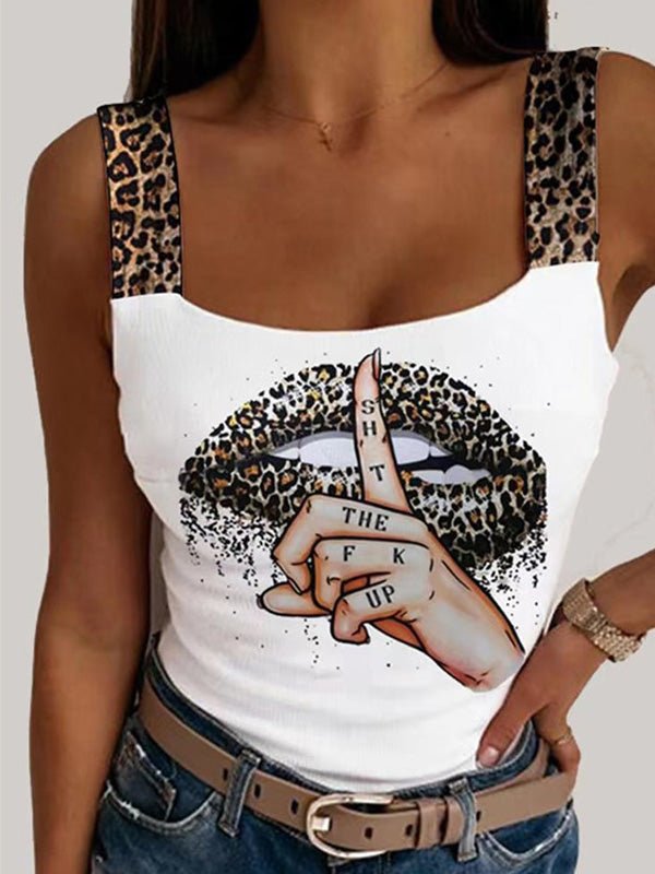 Women's Tank Tops Casual Leopard Lip Print Sleeveless Tank Top - Tank Tops - Instastyled | Online Fashion Free Shipping Clothing, Dresses, Tops, Shoes - 20-30 - 21/02/2022 - color-blue