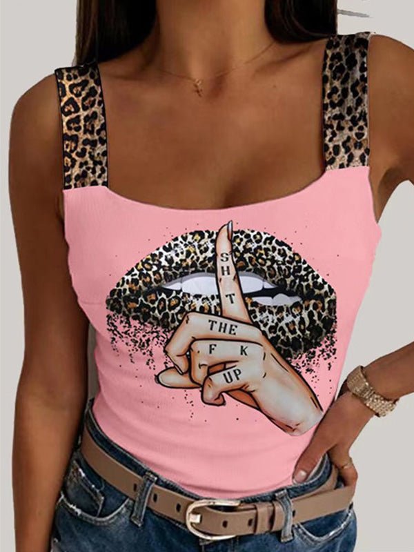 Women's Tank Tops Casual Leopard Lip Print Sleeveless Tank Top - Tank Tops - Instastyled | Online Fashion Free Shipping Clothing, Dresses, Tops, Shoes - 20-30 - 21/02/2022 - color-blue