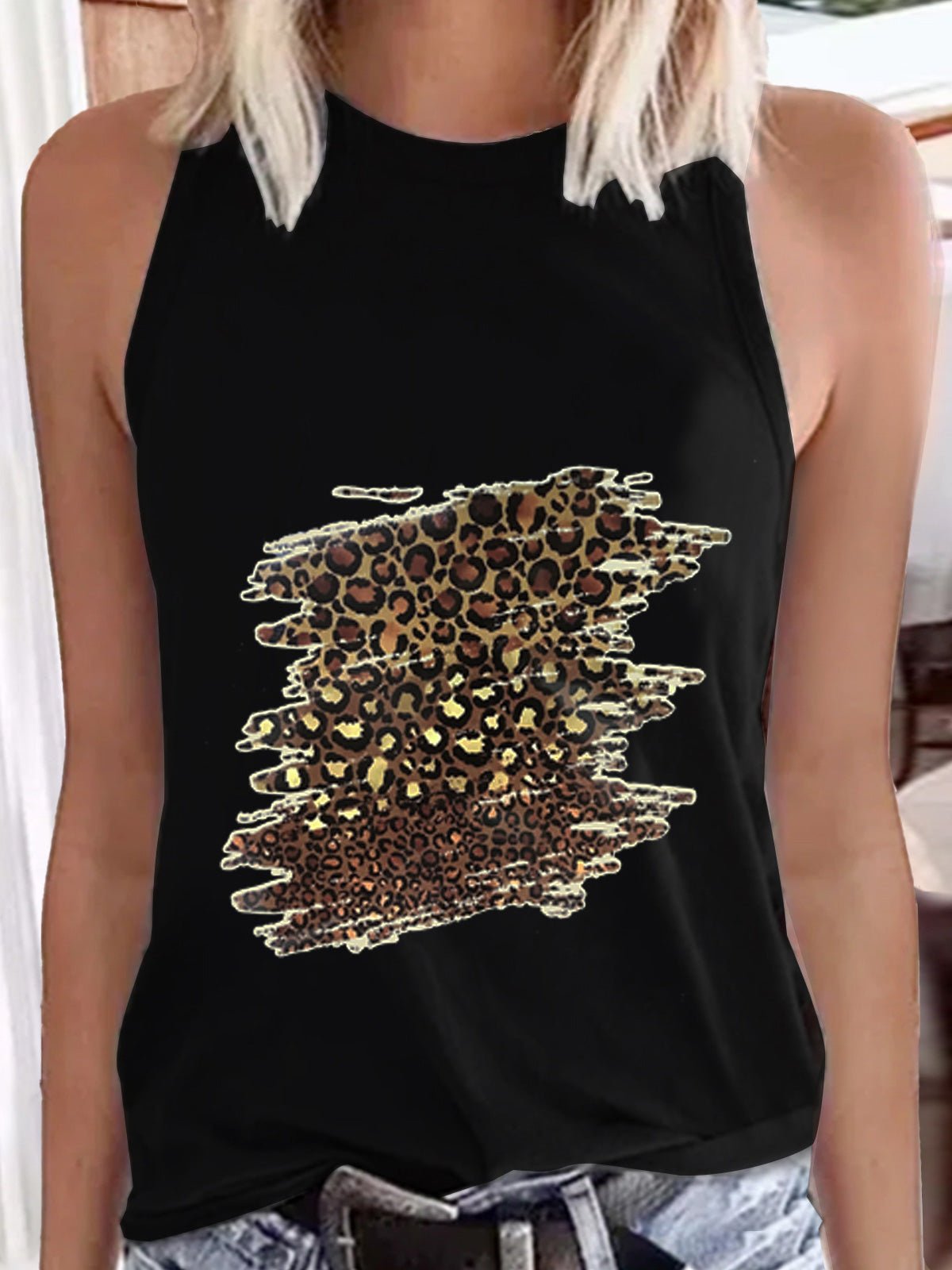 Women's Tank Tops Casual Leopard Print Crew Neck Sleeveless Tank Top - Tank Tops - Instastyled | Online Fashion Free Shipping Clothing, Dresses, Tops, Shoes - 24/06/2022 - Color_Black - Color_Gray